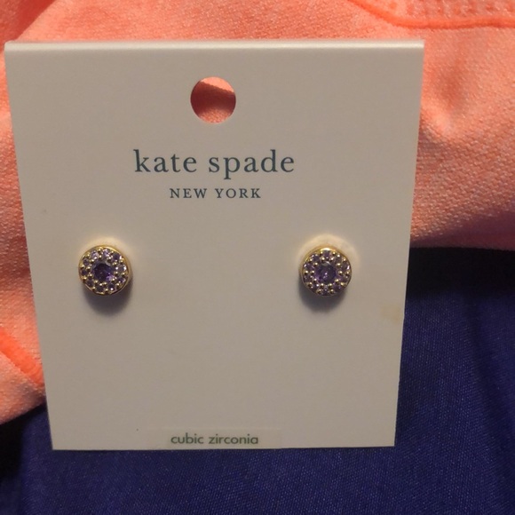 New Kate Spade Cubic Zirconia Purple Stud Earrings with Rhinestones - Picture 6 of 7